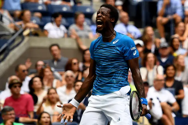 Gael Monfils of France reacts