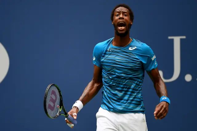 Gael Monfils of France reacts