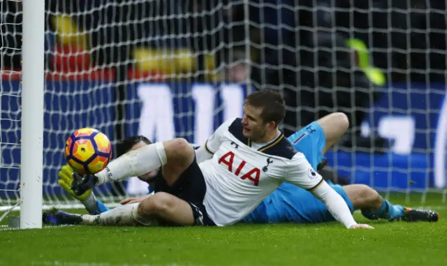 Eric Dier clears off the line