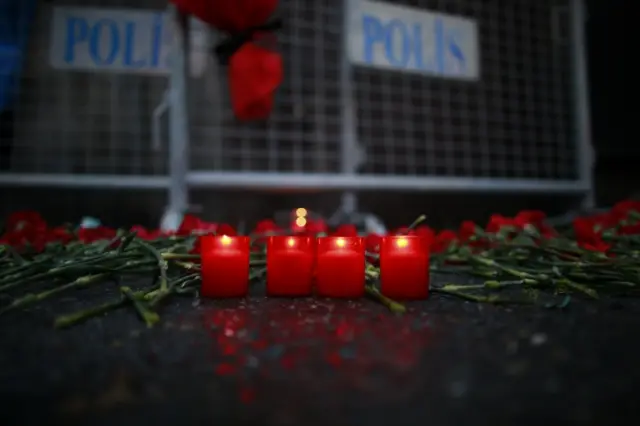 red candles on the ground