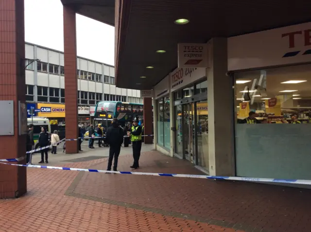 Police cordon outside the Tesco in the Haymarket shopping centre