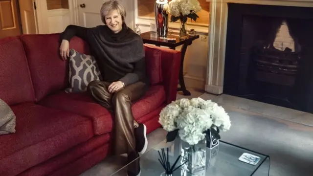 Theresa May in leather trousers