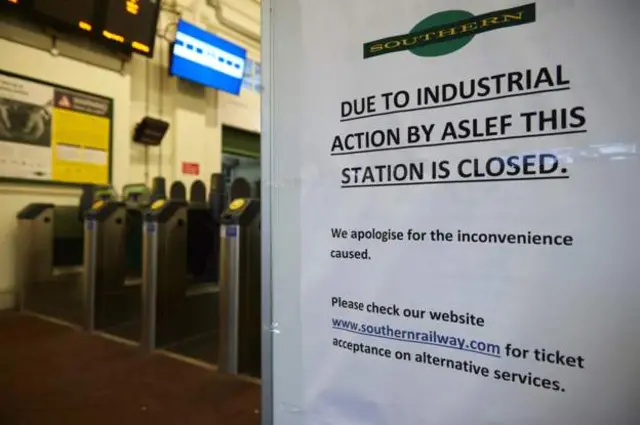 A strike sign at a railway station