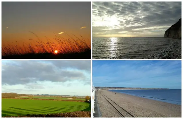 The sun coming up over a field, the sea at Flamborough and Bridlington and the sun on a field in Bridlington