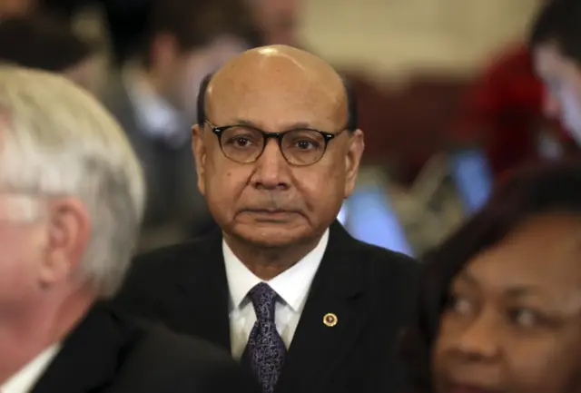 Khizr Khan, father of fallen US Army Capt Humayun S M Khan, watches on Capitol Hill in Washington