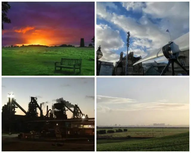 Sunset in Beverley, the wind turbine blade in Hull, Scunthorpe steelworks close up and from a distance