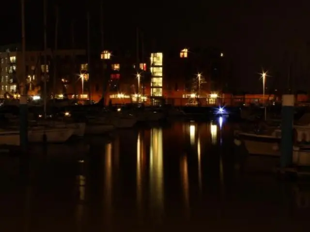 Hull marina lit up at night