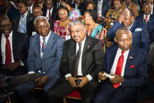 Mr Badibanga (centre), the PM picked by Mr Kabila intends to hold to the privilege of leading the political transition