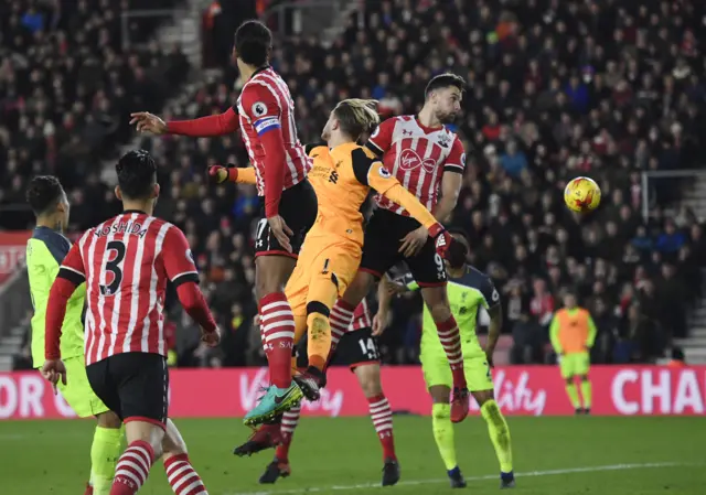 Loris Karius attempts to punch clear