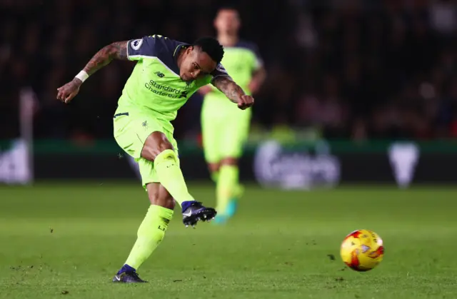 Nathaniel Clyne of Liverpool shoots