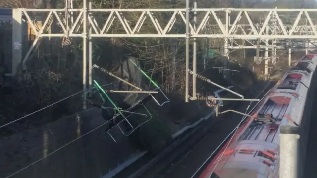 Trampoline blows on to railway line in Atherstone