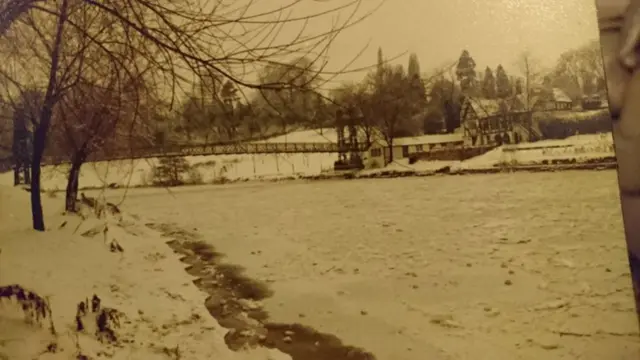 Snow in Shropshire - river iced over