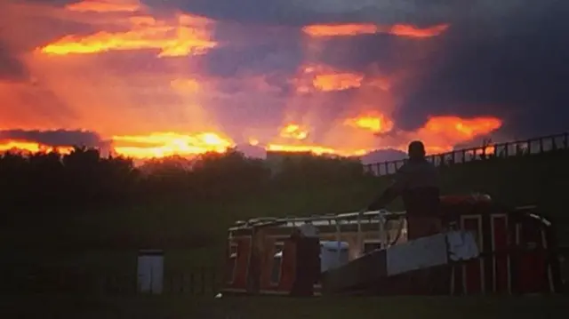 Stunning sunset on the Llangollen canal at Hurleston locks near Nantwich