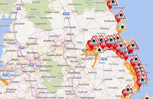 Flood Map showing flood warnings