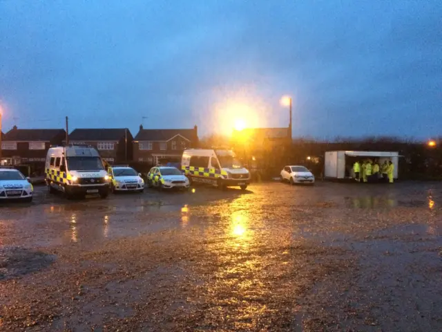 Emergency services' muster point in Jaywick, Essex