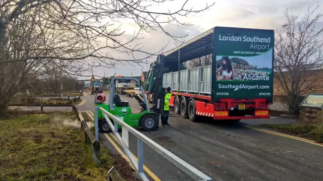 Flood defences on South Ferriby road being installed