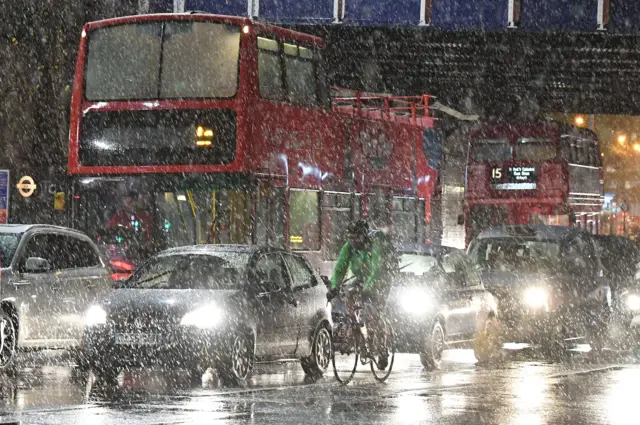 Snow falling at Tower Bridge