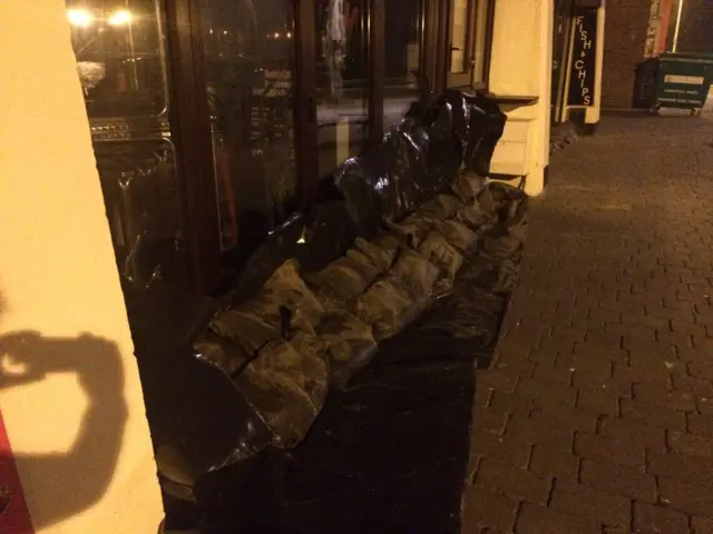 Sandbags outside a business in Bridlington