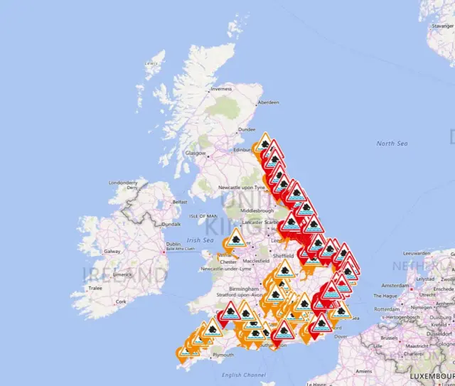 UK map of flood warnings