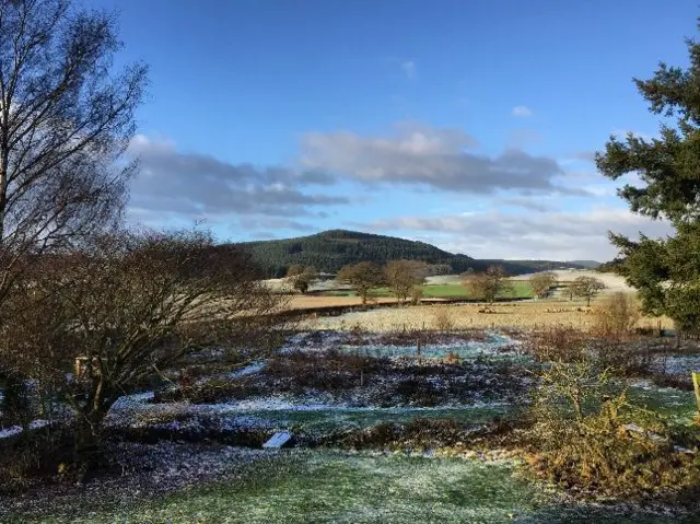 The sun shining on Hopton Heath's countryside melting the snow.