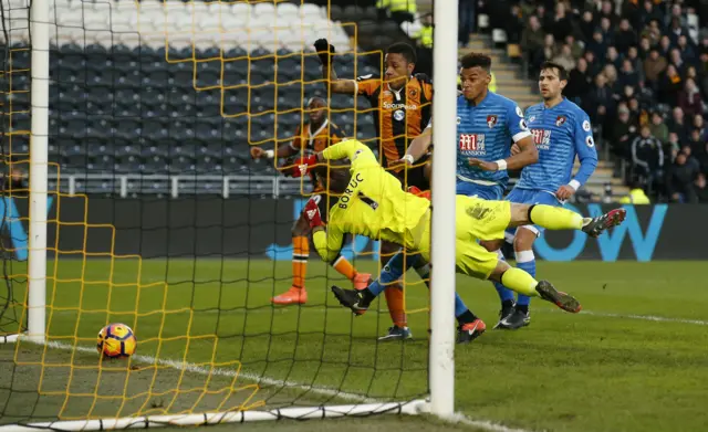 Hull City"s Abel Hernandez scores their first goal