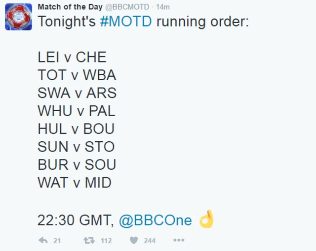 MOTD running order