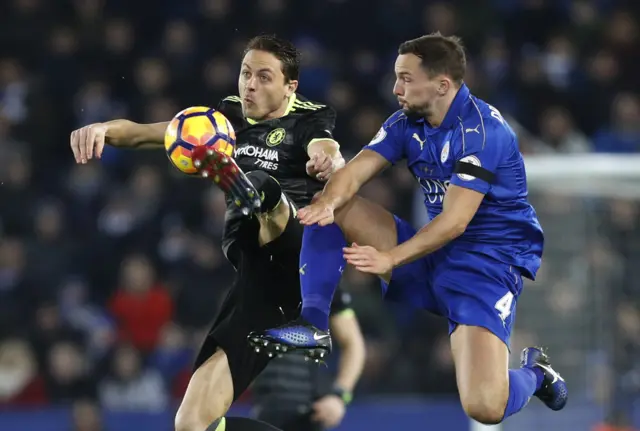 Chelsea"s Nemanja Matic in action with Leicester City"s Danny Drinkwater