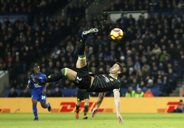 Cahill attempts an overhead kick