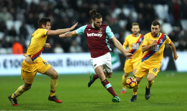 Andy Carroll of West Ham United shoots