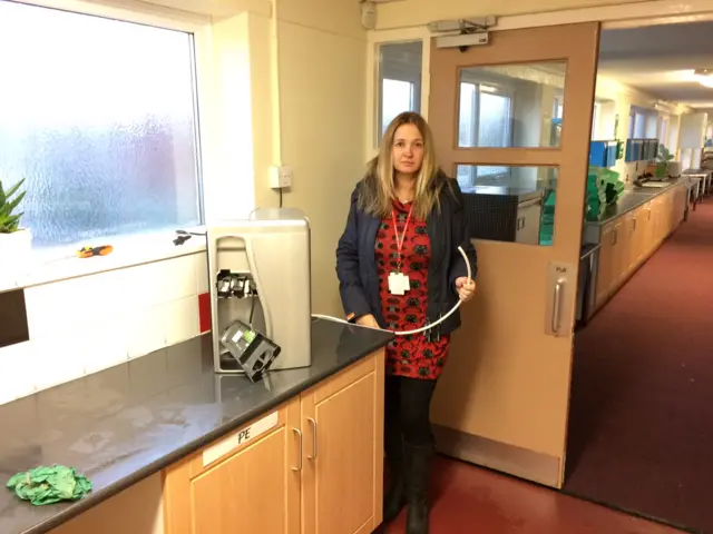 Tracey McKenzie with water fountain