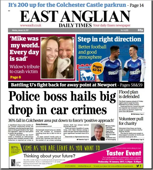 East Anglian Daily Times front page