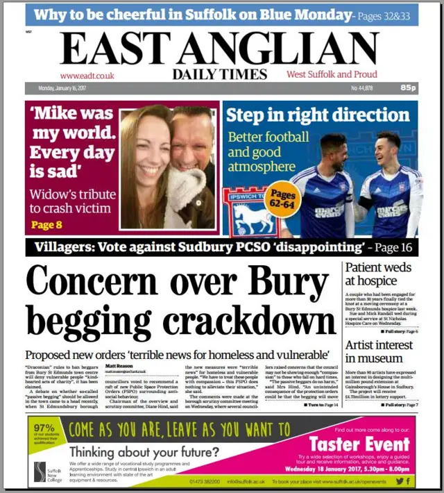 Front page of west edition of EADT