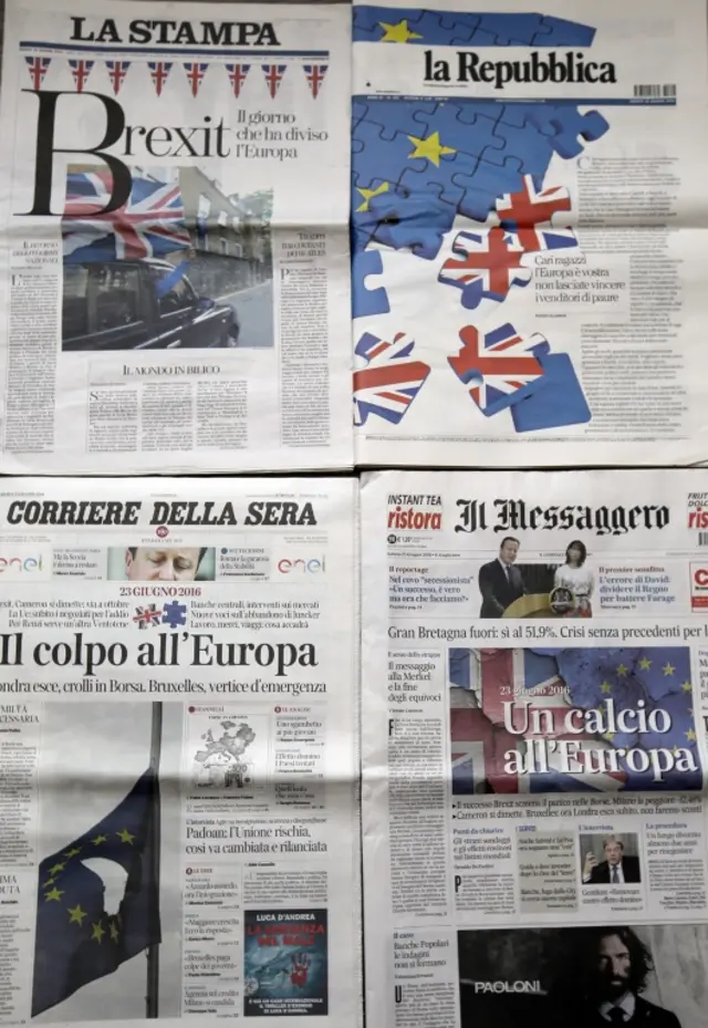 Italian newspapers on the day after the Brexit referendum in June