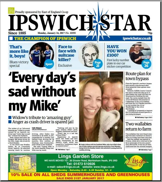 Front page of Ipswich Star