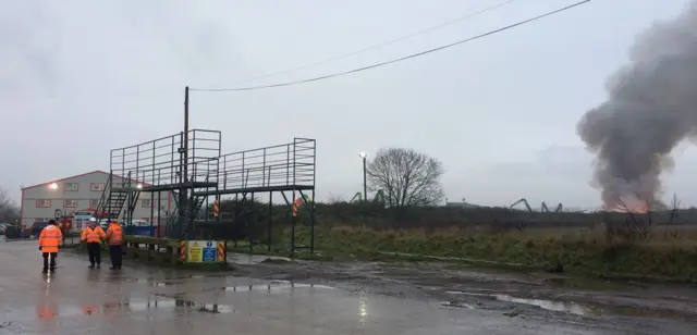 Plume of smoke showing blaze at Glazewing recycling site