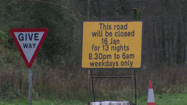 Road closure sign on A38 Glynn Valley