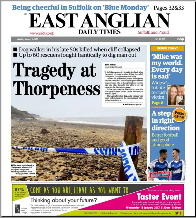 Front page of east edition EADT