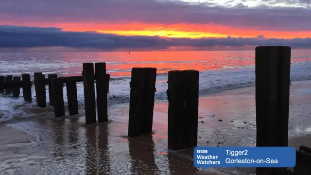 Sunrise over the beach at Gorleston