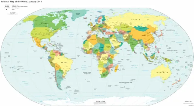 CIA's political map of the world issued in January 2015