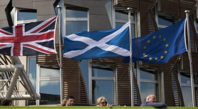 Union, Scottish and EU flags