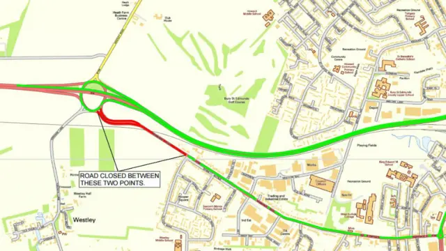 Map showing road to be closed