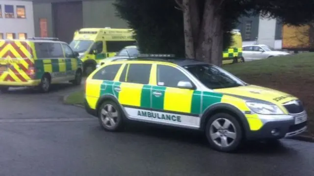 Ambulances at Kuehne and Nagel depot in Draycott-in-the-the-Clay