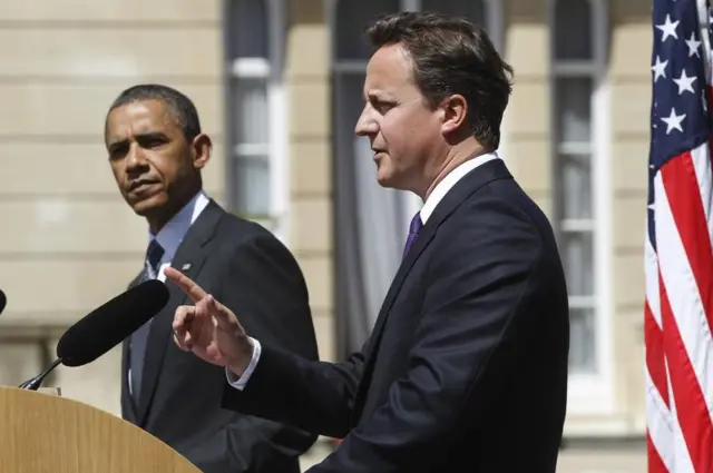 David Cameron hosts a press conference with Barack Obama in 2011