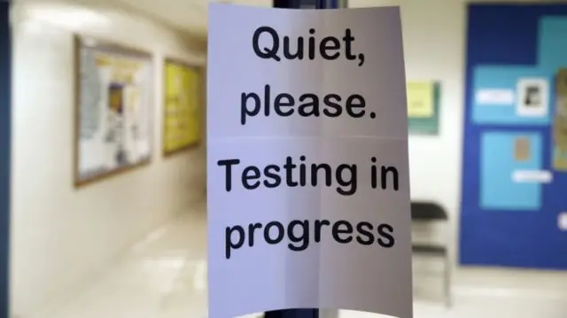 'Quiet' sign outside exam hall