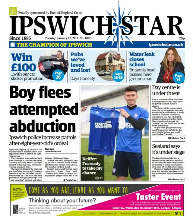 Front page of Ipswich Star