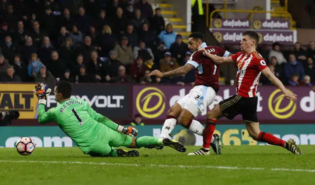 Burnley's Andre Gray scores