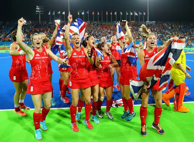 GB's women's hockey team celebrate winning Olympic gold