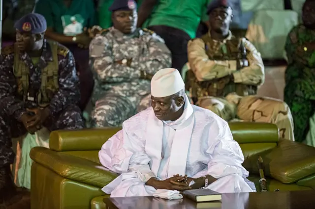 Incumbent Gambian President Yahya Jammeh looks on in Banjul on November 29, 2016,