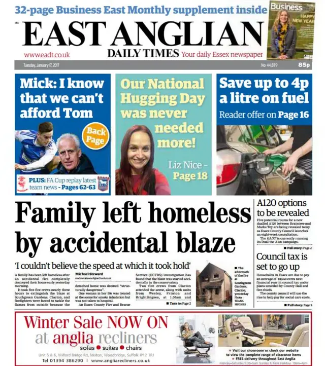 East Anglian Daily Times front page