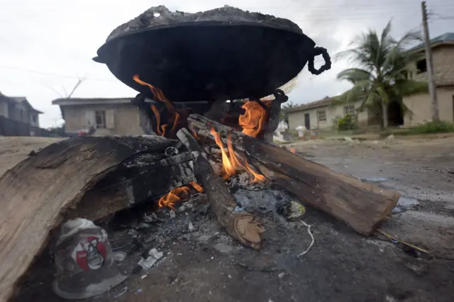 A pot cooking on firewood in Nigeria